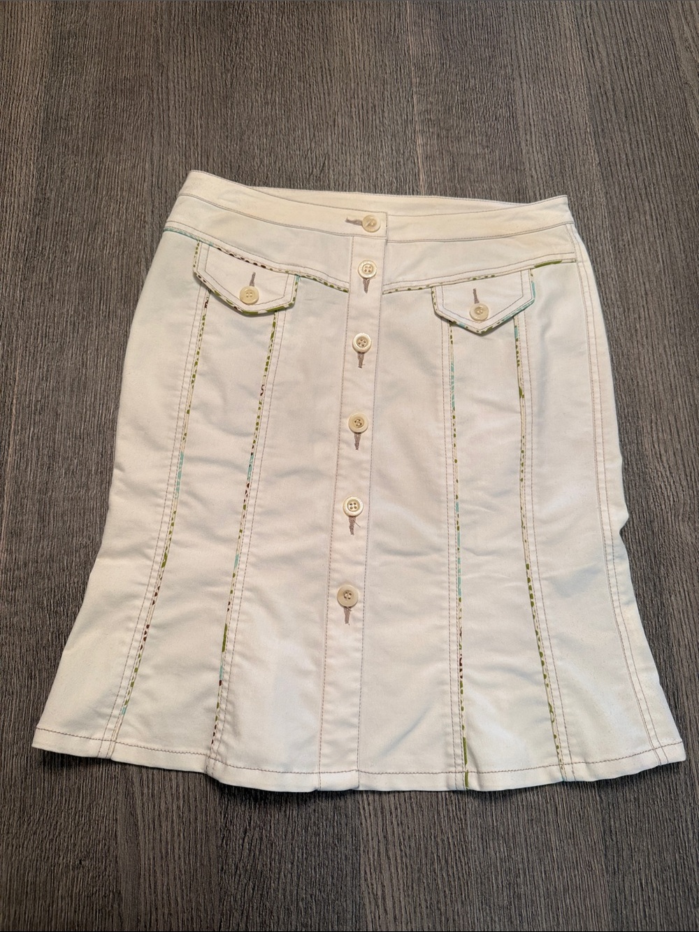 bebe A-Line Button-Front Skirt with Multicolor Stitching